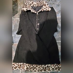 Cropped leopard corduroy-like jacket and skirt set